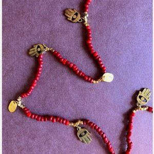 CC Skye Red Beaded Hamsa Necklace